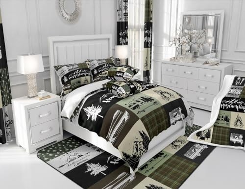 Camping Camper Size Comforter Set,RV Inside Decor Rustic Full Camping 06