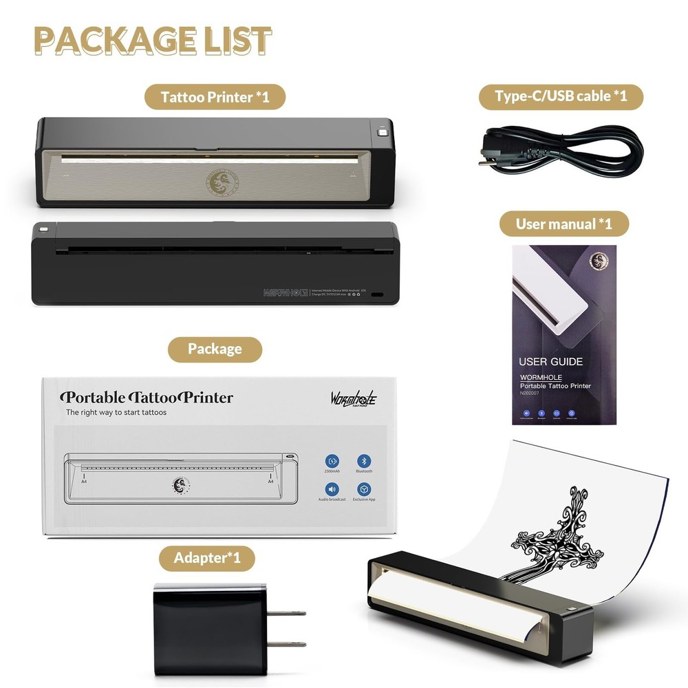 Wormhole Tattoo Stencil Printer, Wireless Bluetooth Tattoo Printer with 2500m...