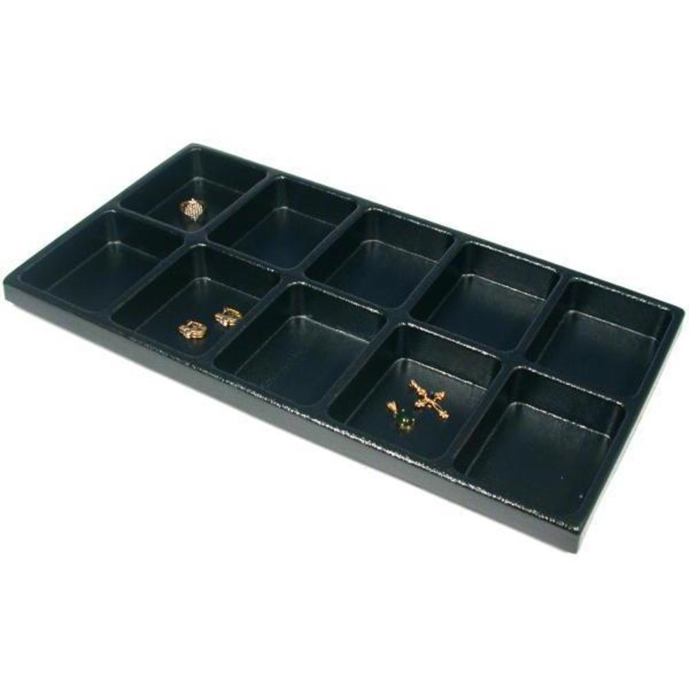 Black Plastic 10 Compartment Jewelry Tray Insert 14 1/8" x 7 5/8"