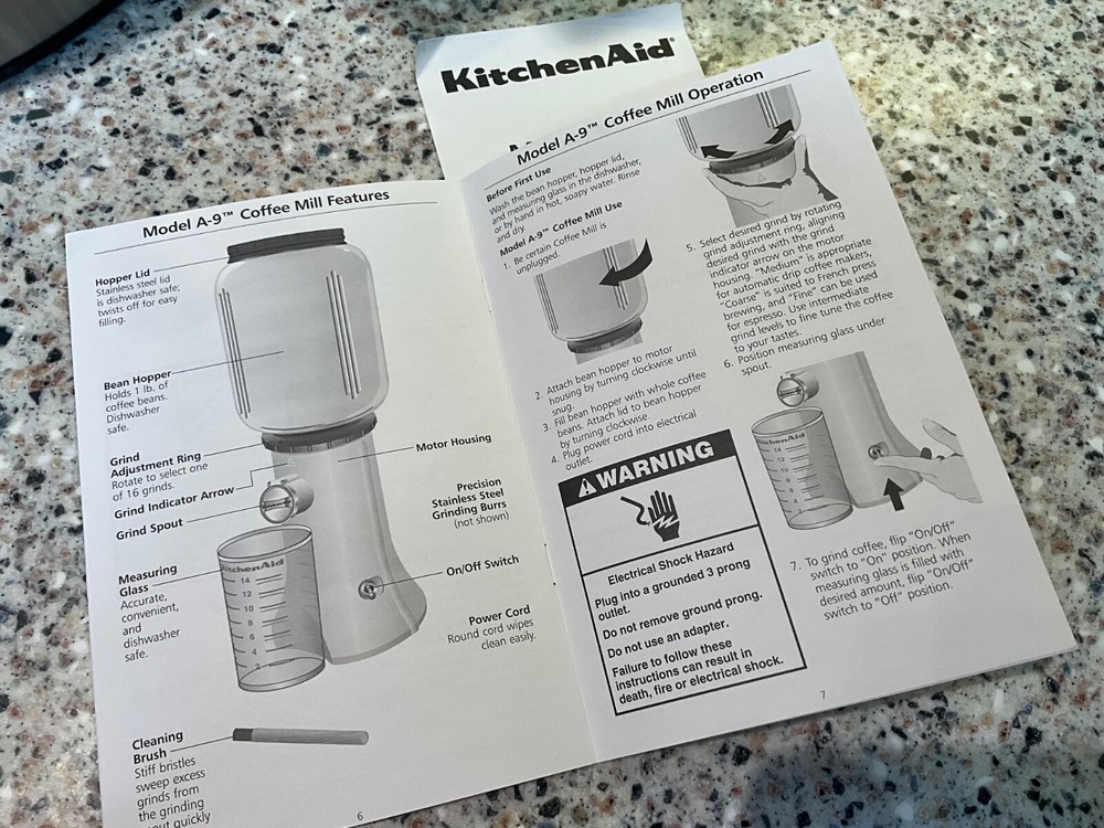 KITCHEN AID COFFEE MILL MODEL A-9 PAPER WORK BROCHURE KITCHENAID 2003