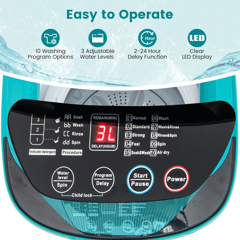 7.7lbs Full Automatic Washing Machine 0.78 Cu.FT Compact Washer Blue