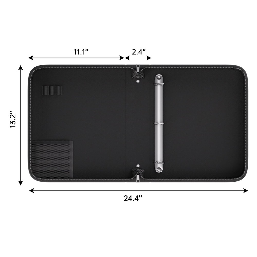 Fireproof Binder with Zipper 1.5 In D Ring Black for Document Storage