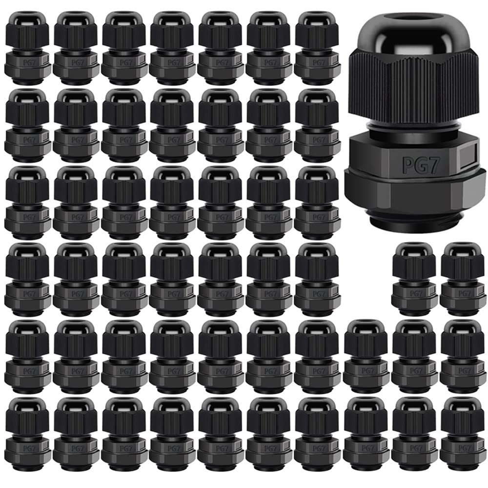 Gebildet Cable Gland, PG7 Plastic Waterproof Adjustable PG7-B, PG7-50pcs
