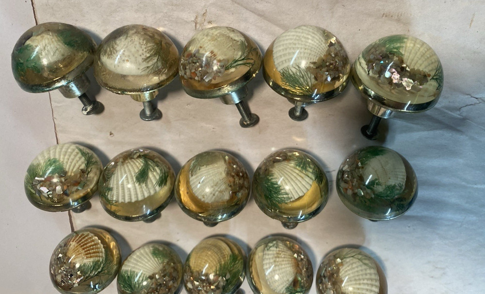 15 Vintage Fancy Round Seashell Drawer Pulls w/ Screws