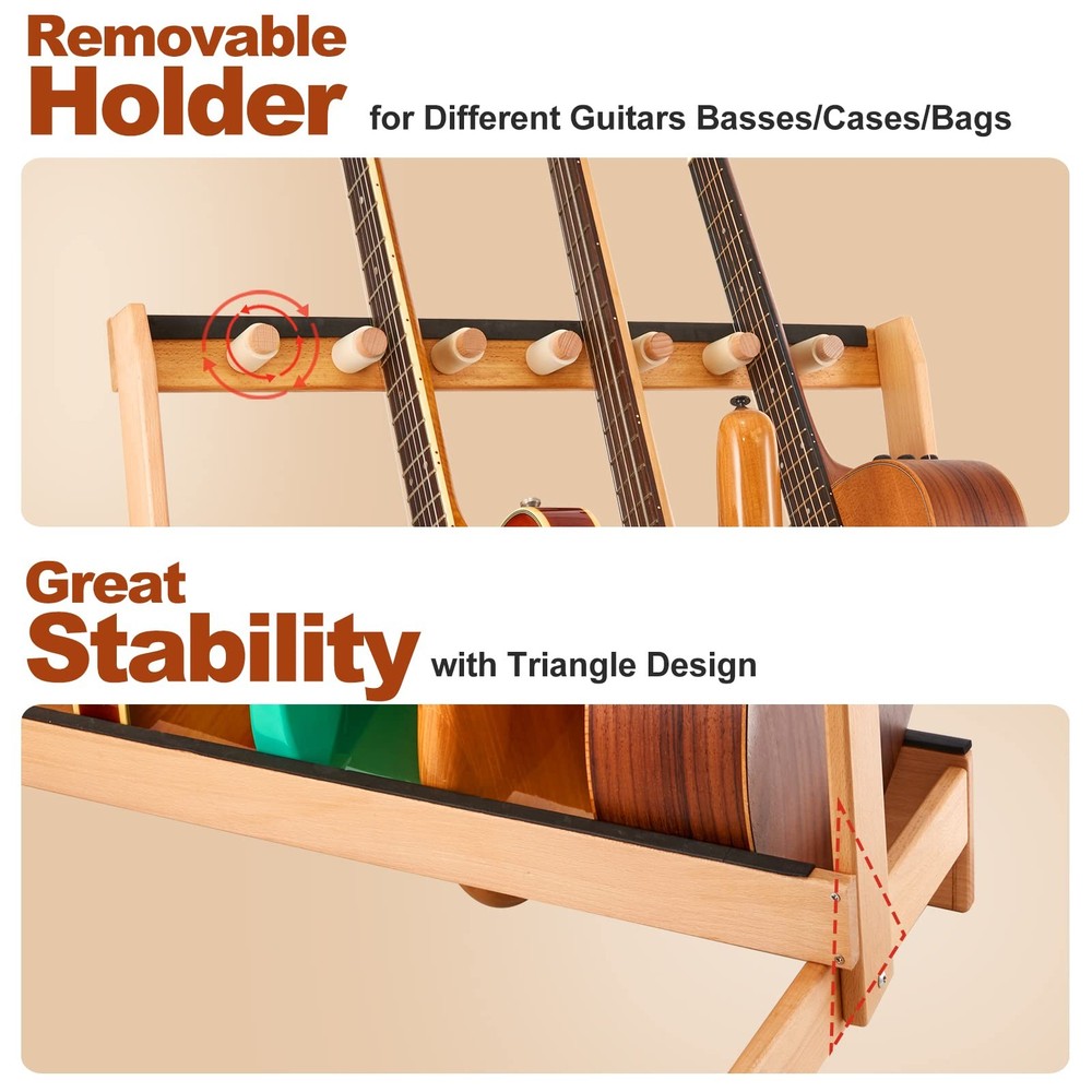 Guitar Stand - Folding Design, Solid Beech Wood, Multiple Guitar Rack with Re...