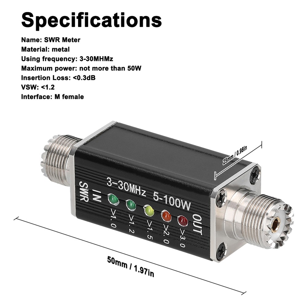 LED SWR Meter 3-30MHz Shortwave Standing Wave Ratio Indicator
