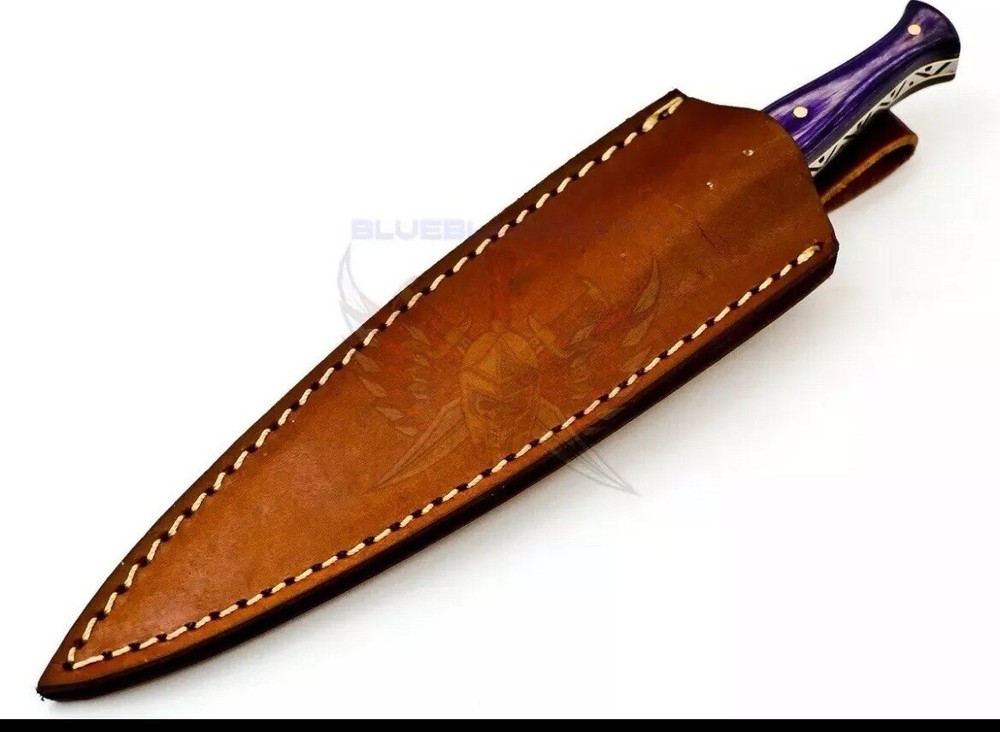 Damascus Double Edged Slick Tooth Pick Boot Knife With Sheath
