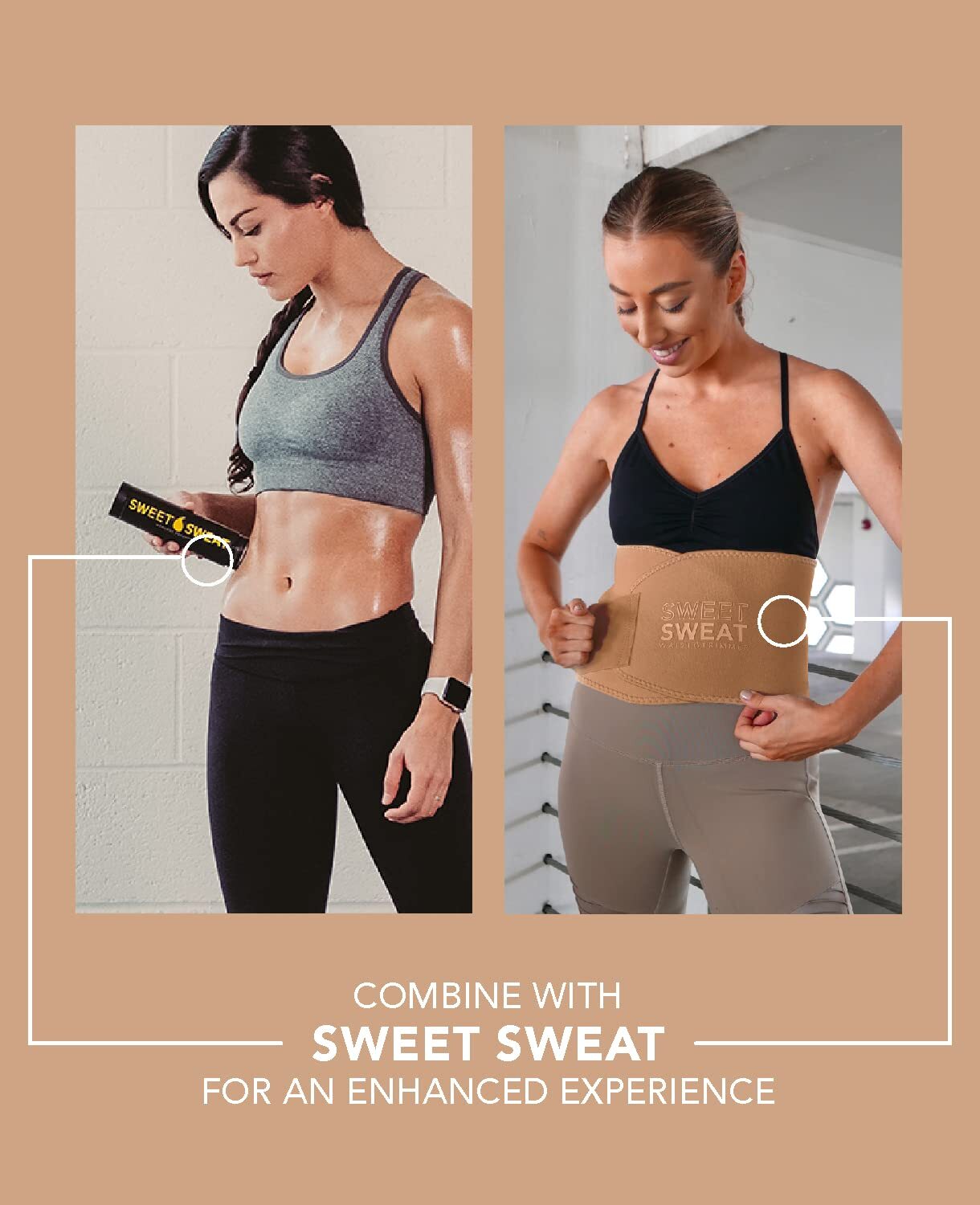 Sweet Sweat Waist Trimmer - Toned Sand Large (46 x 9in) - Wash Bag Included