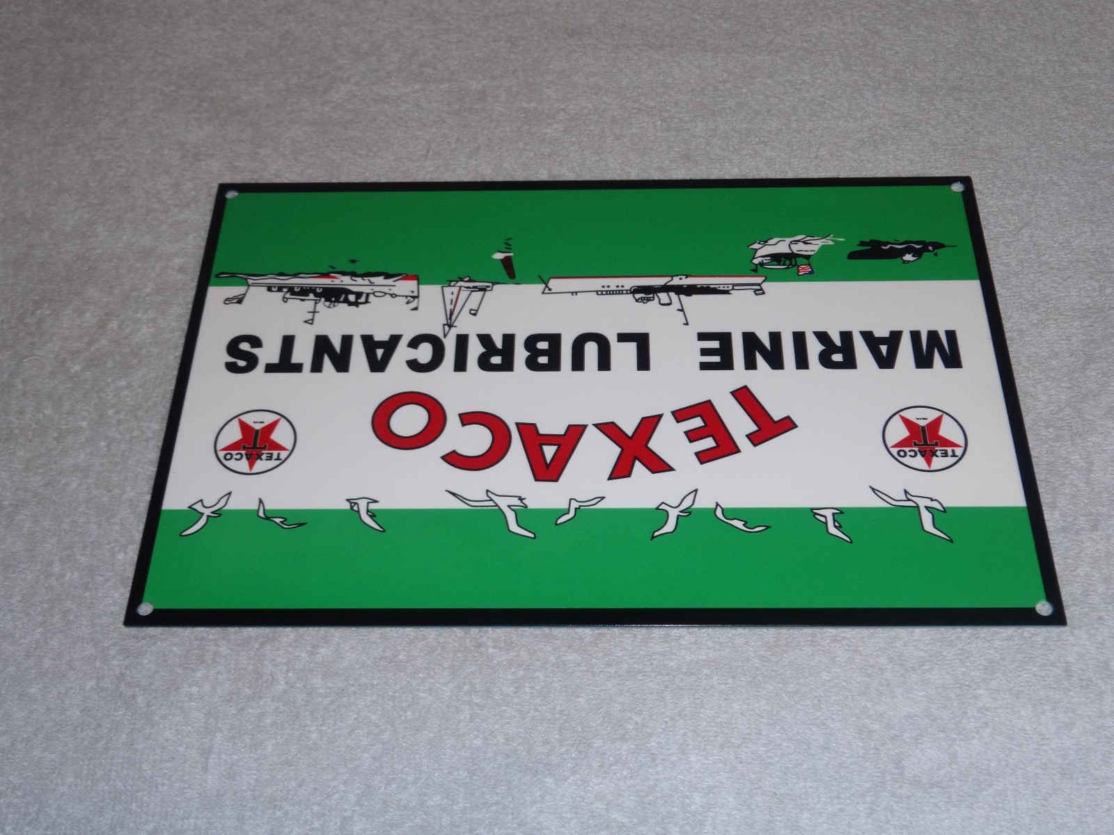 VINTAGE TEXACO MARINE LUBRICANTS W/ BOATS 12" METAL OUTBOARD GASOLINE & OIL SIGN