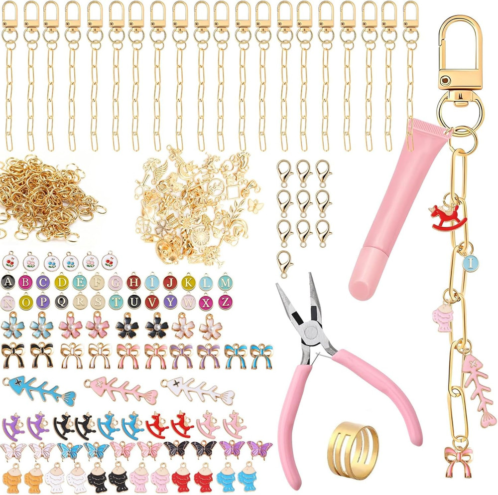 261-Piece Lip Gloss Keychain Making Kit with Charms and Tools for DIY Projects