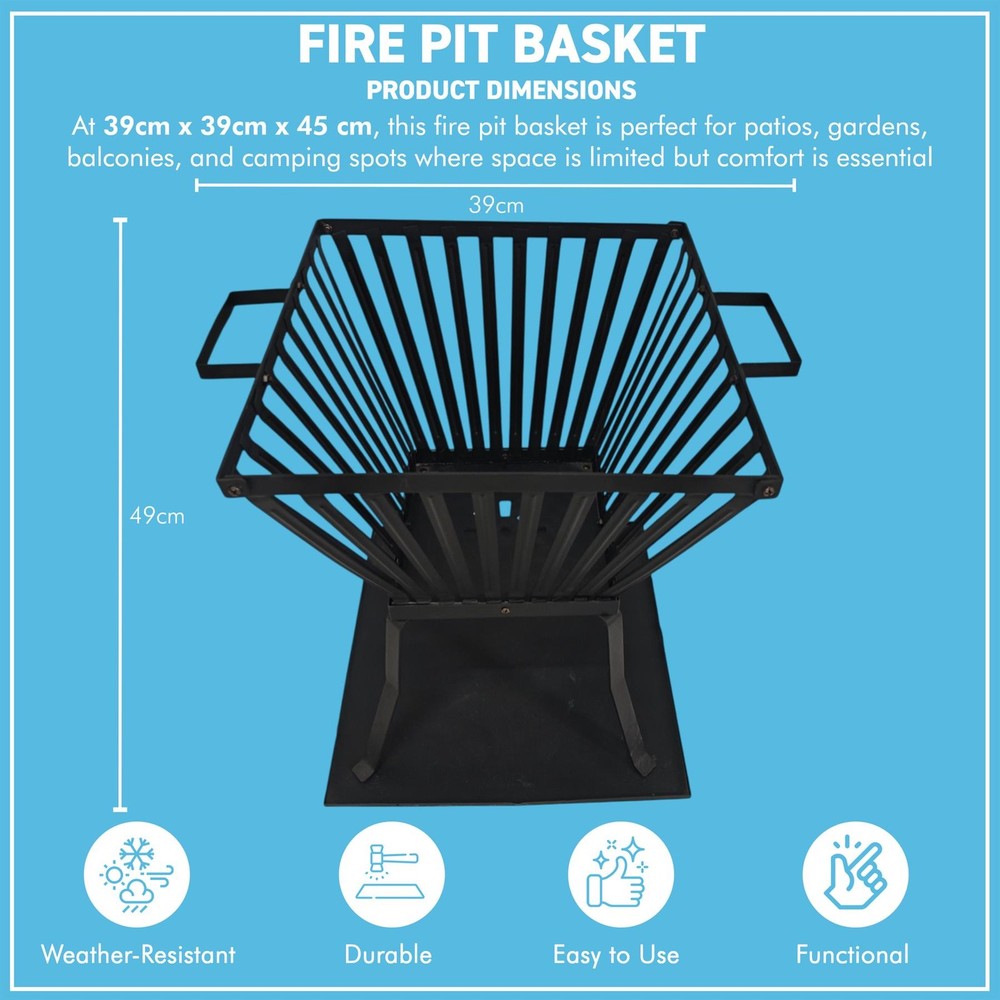 𝗦𝗧𝗘𝗘𝗟 𝗦𝗧𝗔𝗡𝗗𝗜𝗡𝗚 𝗙𝗜𝗥𝗘 𝗕𝗔𝗦𝗞𝗘𝗧 - H45cm x W39cm