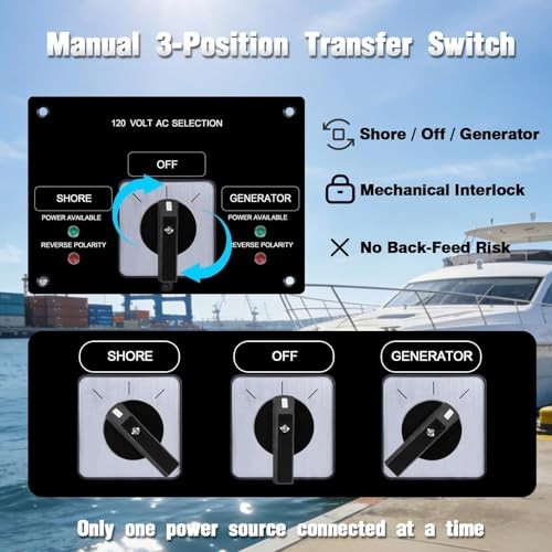 AC Rotary Switch Panel 120V 30A, 2 Position Shore Power/Generator Selector
