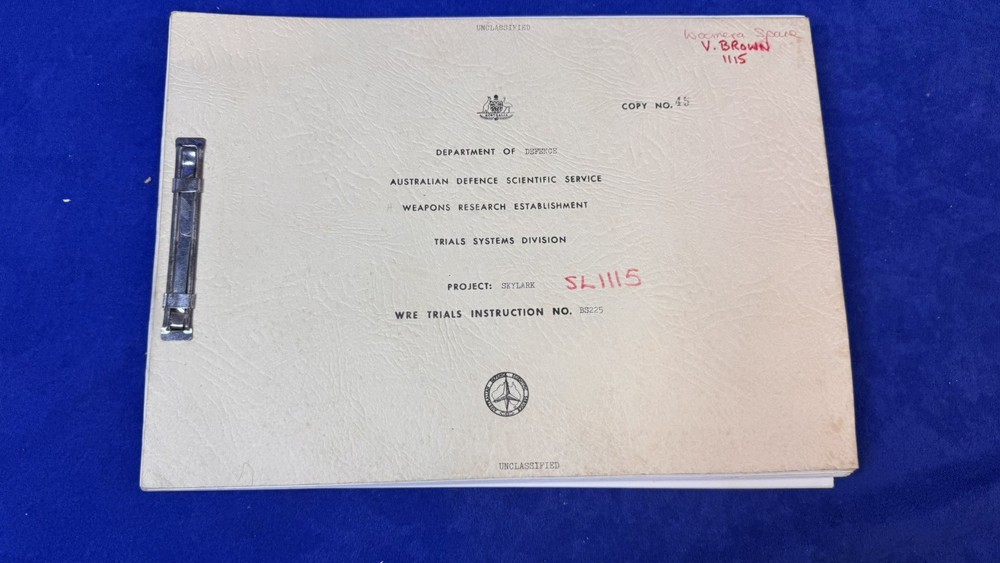 Project Skylark WRE Trials Instruction BS225 Australian Defence Document