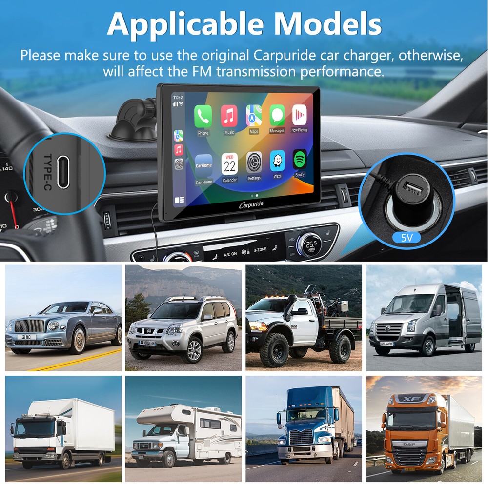 Carpuride 9" Car Bluetooth Wireless Apple CarPlay Android Auto TouchScreen Radio