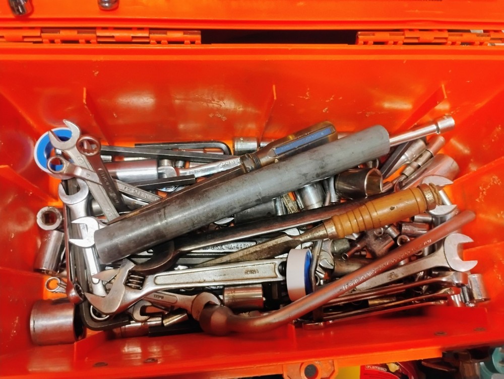 Classic Tool Boxes With Various Mechanic Tools and Accessories