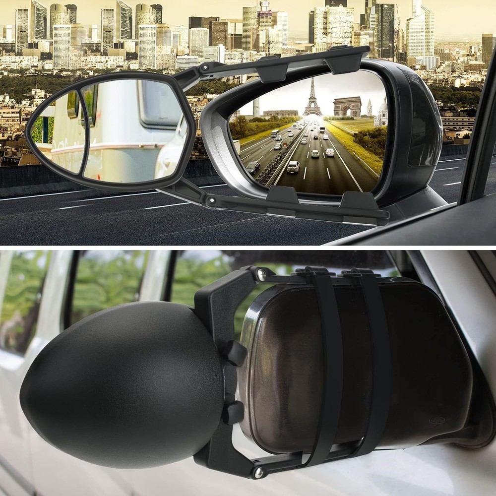 Durable 2-Piece Black Towing Mirror Set - Easy Installation & Adjustable