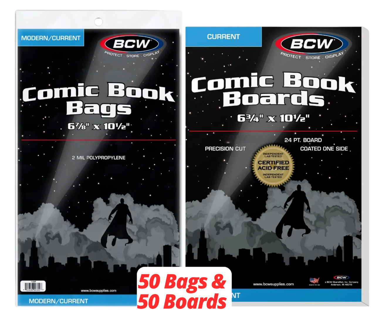 (50 pack) BCW Comic Book Bags (Modern/Current) and Boards Acid Free - Archival