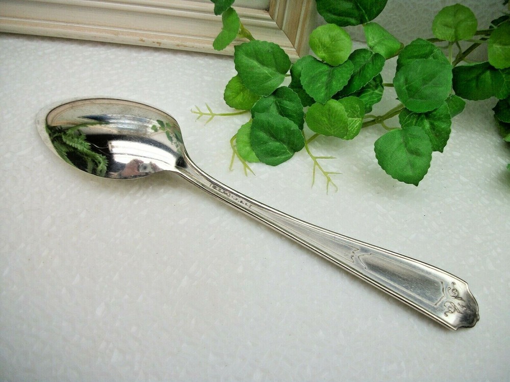 Vintage National Silver TWO Pattern Silverplate Solid Serving Spoon