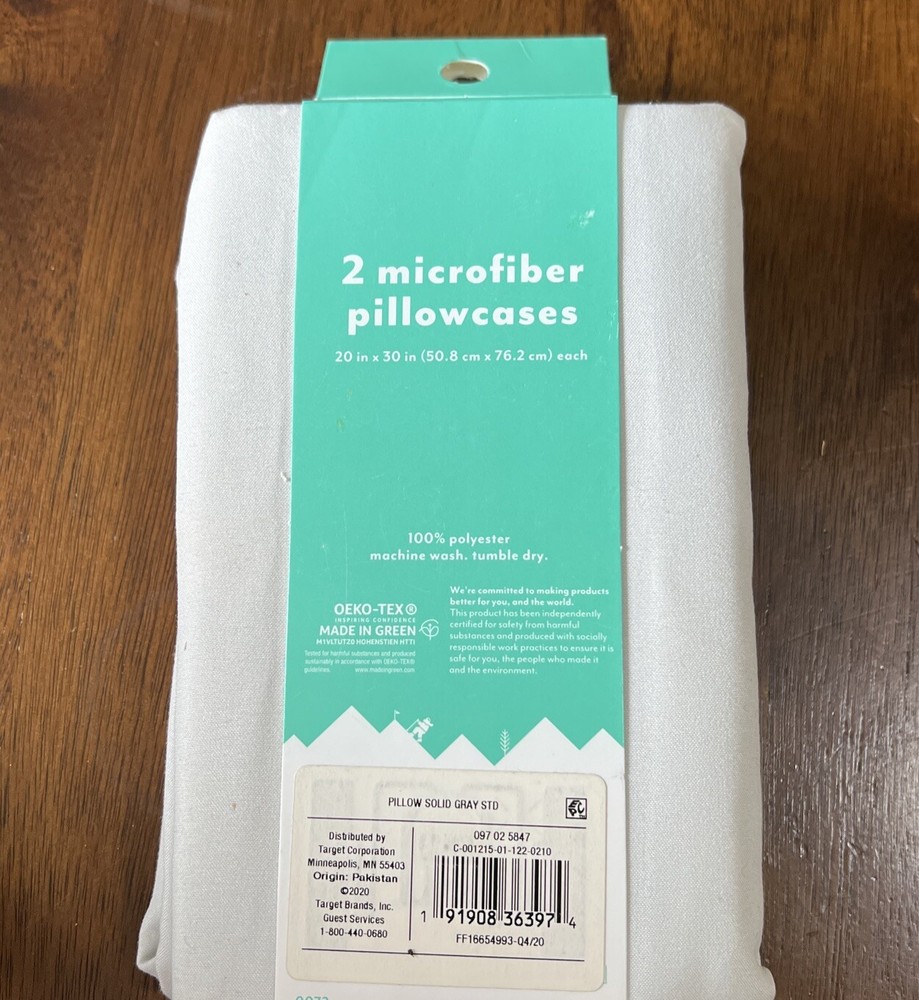 Pillowfort 2 Microfiber Pillowcases Standard Size 20"×30" Solid Gray, New! S1