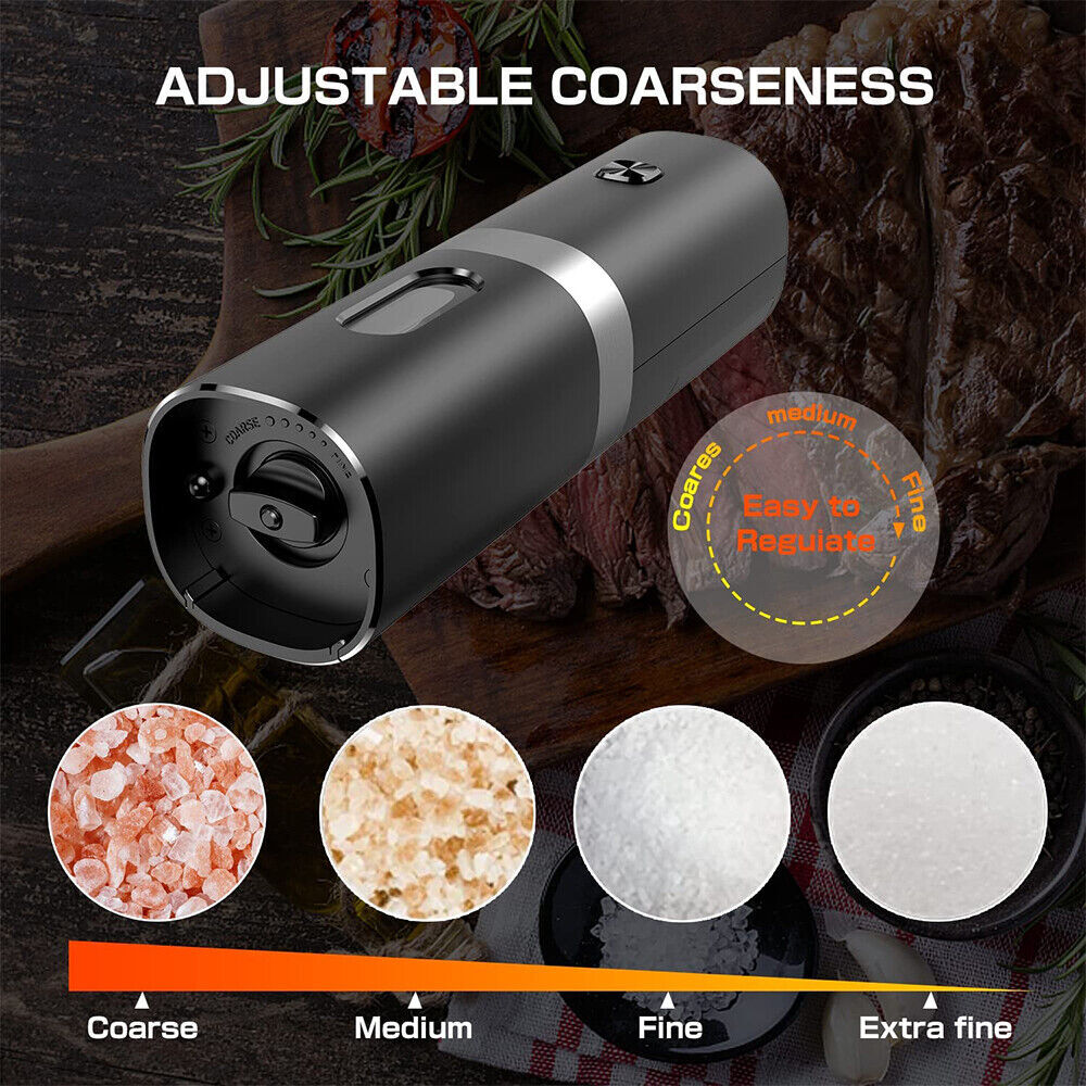 2PCS Electric Salt and Pepper Grinder Set Automatic Grinder w/ Rechargeable Base
