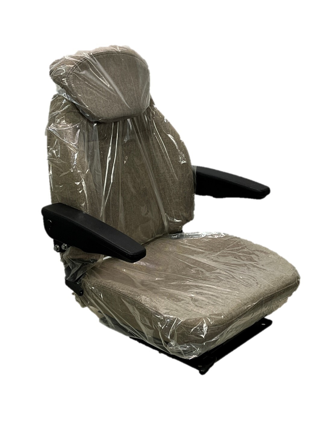 Brown Fabric Tractor Seat w/ Armrests, Sliderails and Swivel- 11" x 13" Mounting