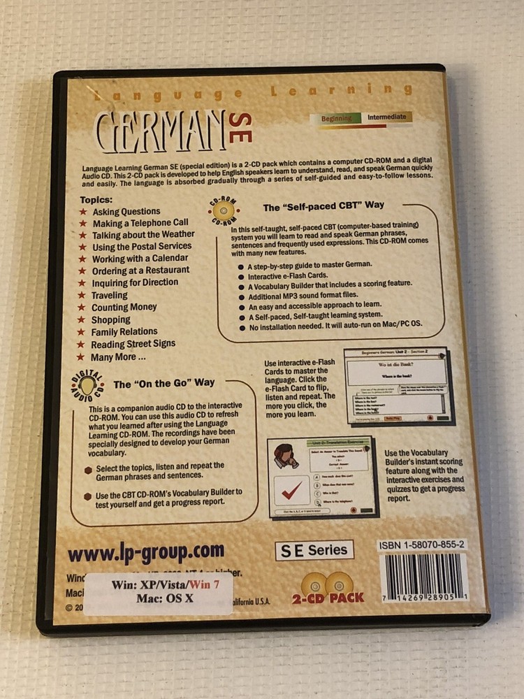 Laser Publishing German SE Language Learning Cd Rom Audio Cd 2 Disc Set XP 7 8