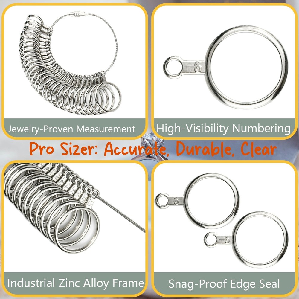 Ring Sizer Measuring Tool 3-in-1 Set Sizing Kit, silver set