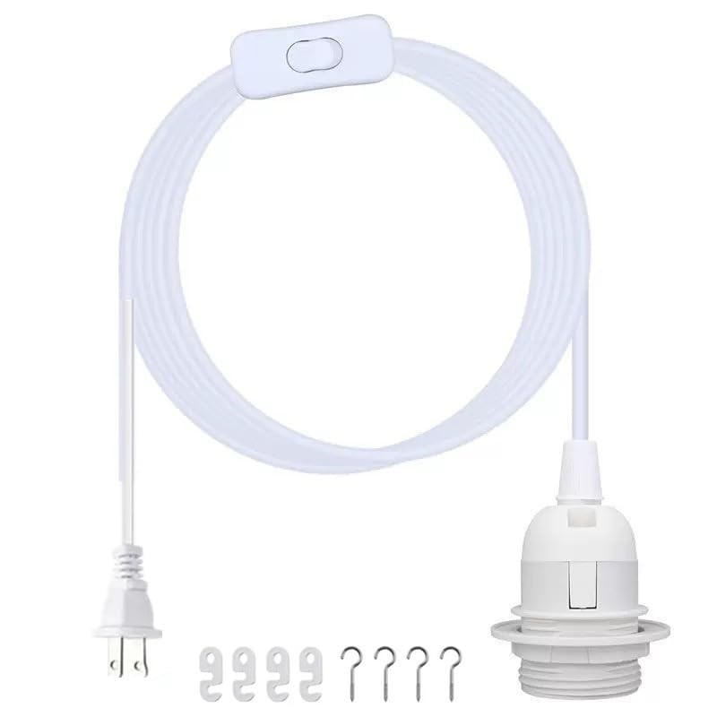 16FT Plug in Pendant Light Cord, Lamp Kit with E26/E27 Socket, white