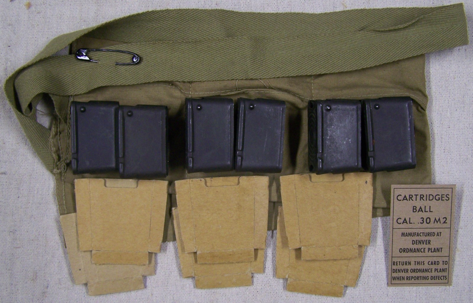 EARLY WORLD WAR II NEW REPLICA BANDOLEER LOT CARDS FOR CAL.30 M2 BALL AND A.P.