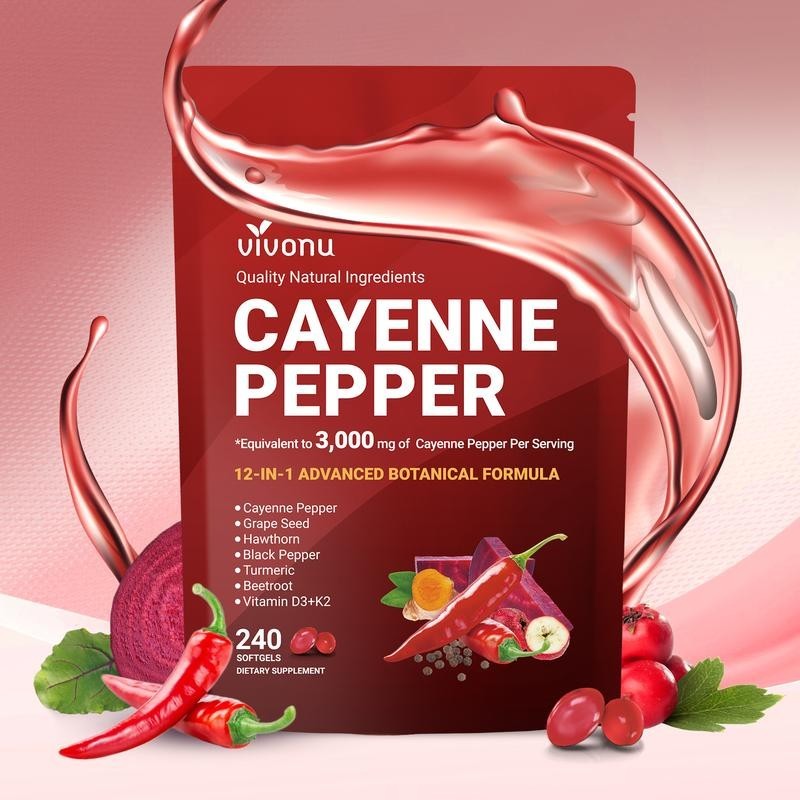 Cayenne Pepper Softgels Supplement, Supports Leg VeinHeart and Blood Vessel