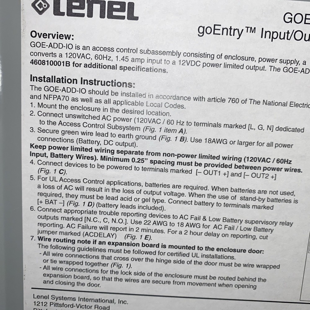LENEL GOE-ADD-IO goENTRY Input/Output Expansion Add-on CLEAN NICE WORKING UNIT