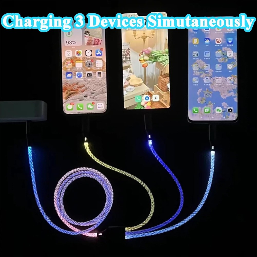 LED Light Up 3 in 1 Multi Charging Charger Cable Cord Iphone Android Type C USA