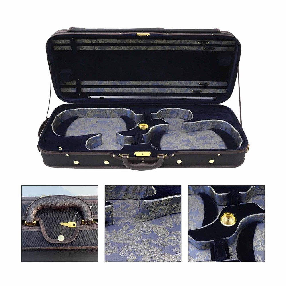 Double Violin Case Professional Hard Oxford Backpack Silk Lining Handle Storage