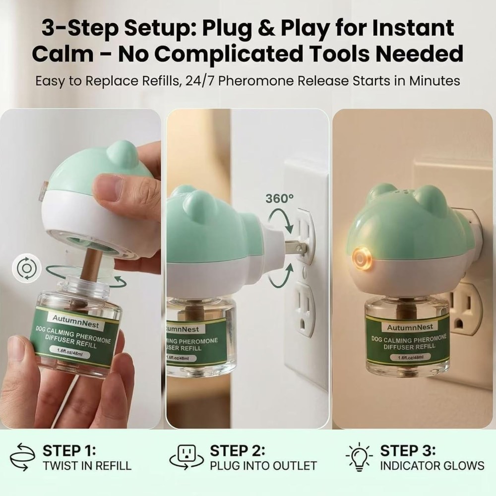 Dog Pheromone Calming Diffuser Kit, Pet Diffuser Kit (2 Plug-in + 4 Packs 48m...