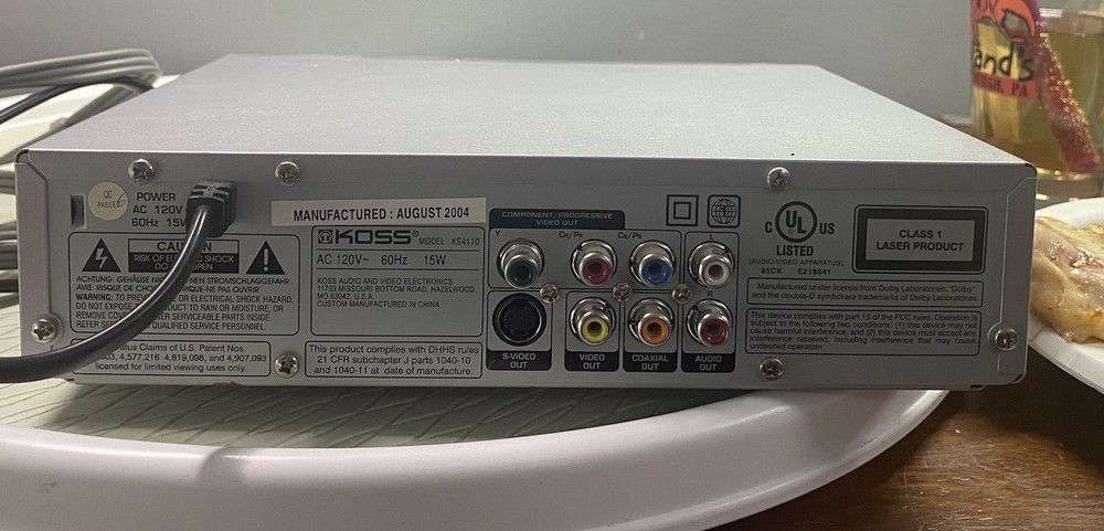 KOSS Dvd Player Progressive Scan KS4110 MP3 NO REMOTE-Tested Working