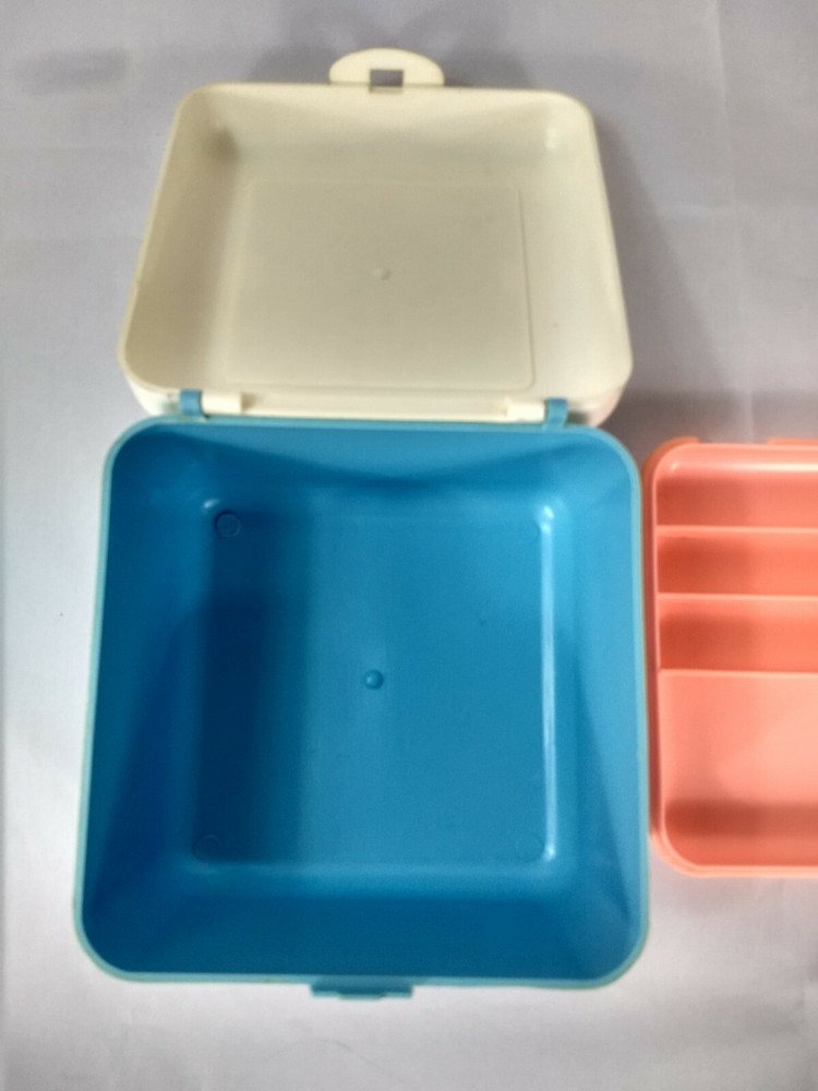 Vintage Childs Sewing Box Plastic with Insert Crafting Needlepoint Thread Holder
