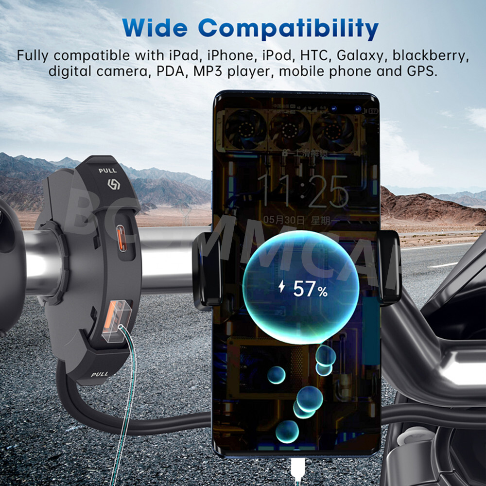 Motorcycle USB Type-C Fast Charger Power Adapte Waterproof Handlebar Mounting