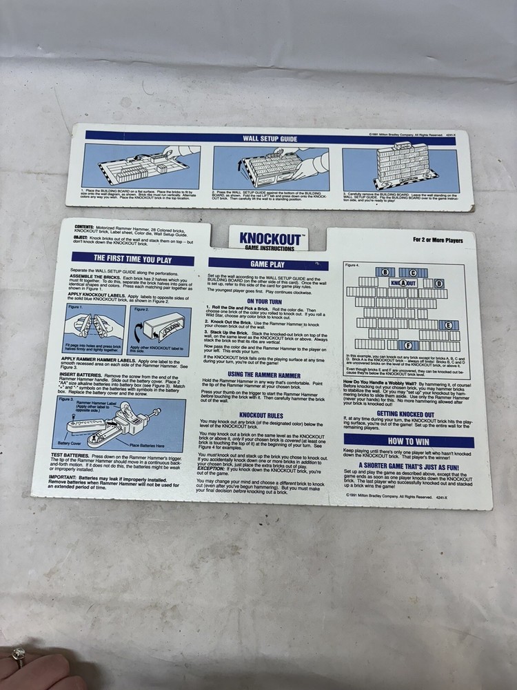 Vintage 1991 KNOCKOUT Replacement Pieces - Wall Setup Guide & Building Board