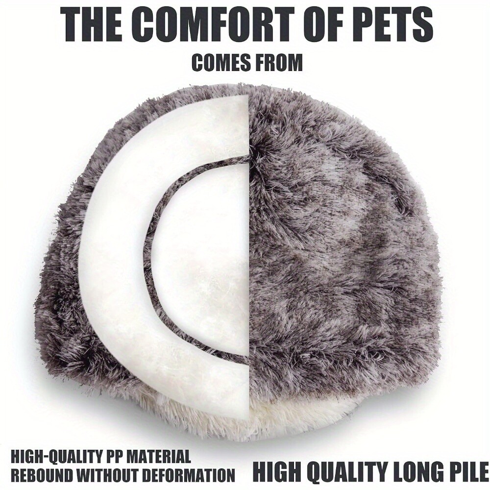 Cat Bed Round Plush Fluffy Hooded Cat Bed Cave Soothing Pet Beds Small 16in*16in