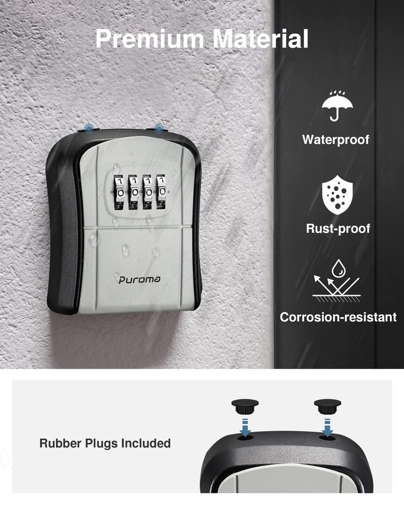 Puroma Key Lock Box, Portable Combination Lockbox Medium Capacity, Gray