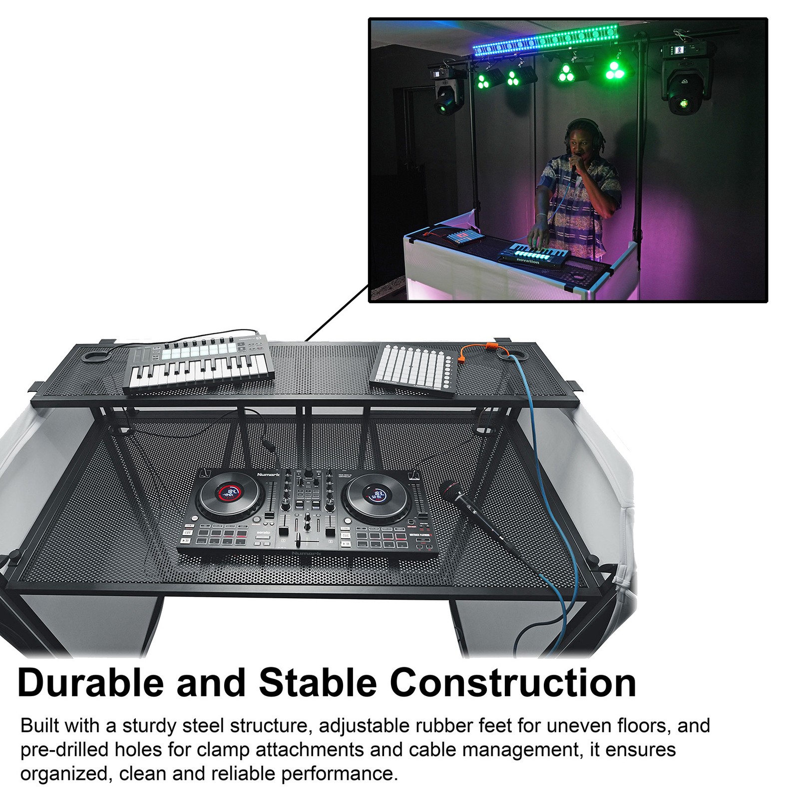 Rockville ROCKBOOTH TRUSS V2 DJ Booth Table Facade w/Shelves+Lighting Truss+Bag