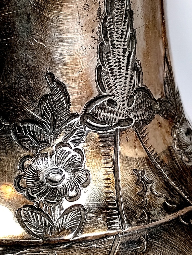 Old Vintage Ornate Silver Plated Teapot Tarnished Engraved Unique Designs