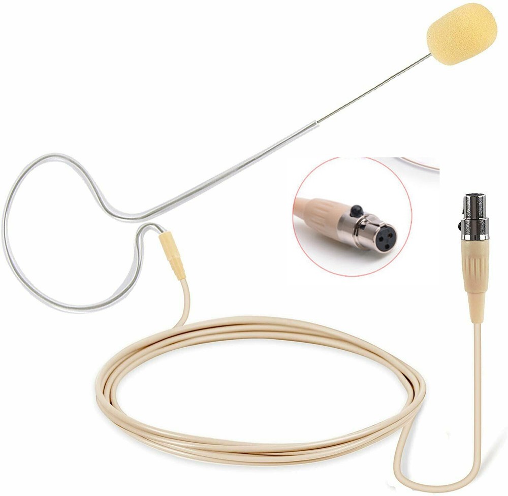 Beige Single Earhook Headset mini XLR Microphone for Shure Wireless-TA3F 3pin