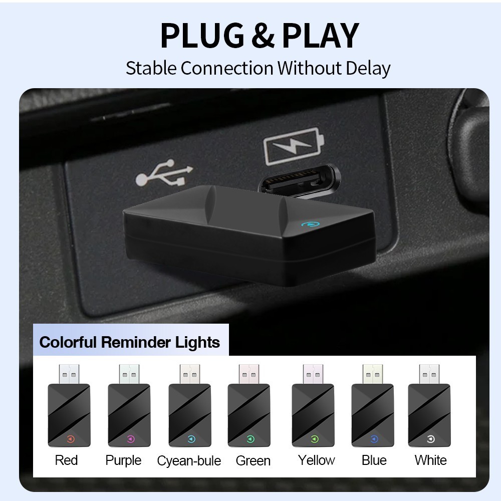 USB Wireless CarPlay Adapter for Apple iPhone & Android Auto Dongle Plug ＆ Play