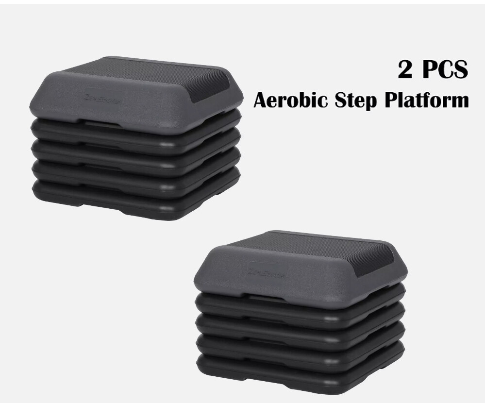 2PCS Aerobic Stepper Platform Exercise Fitness Stepper with 4 Adjustable Risers