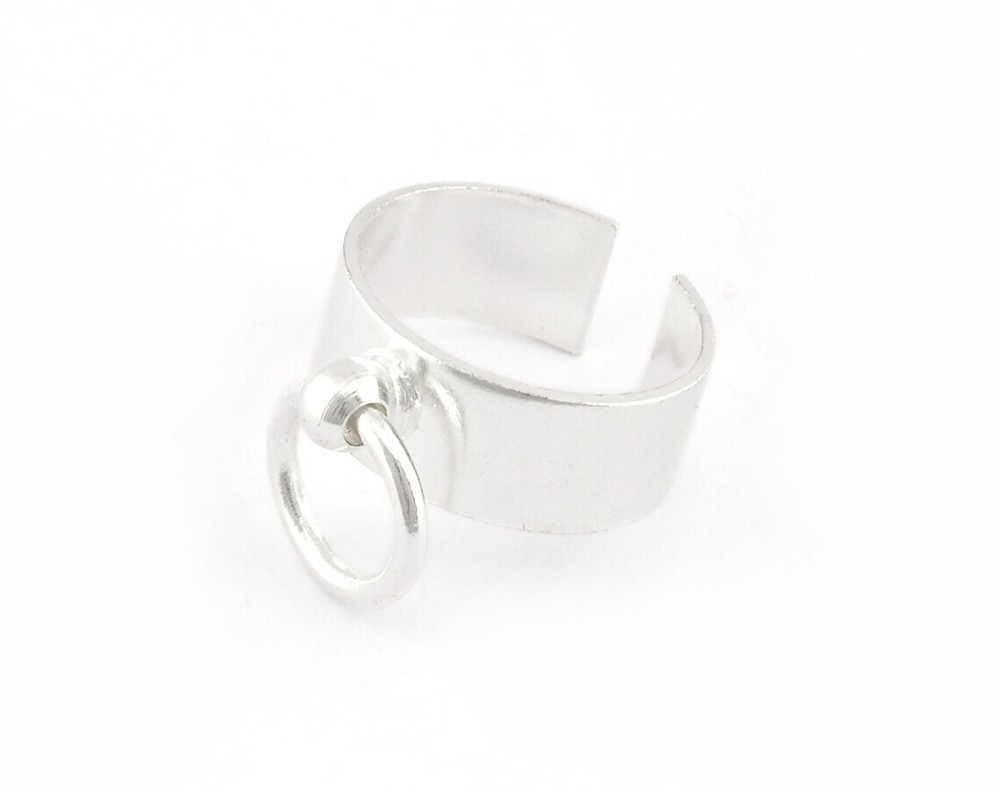 Hoop Ring, Adjustable Ring Shiny Silver Plated brass 5198