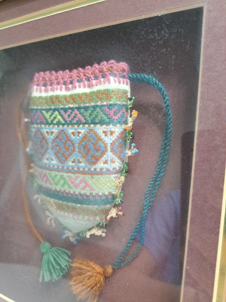 Vintage Framed Small Embroidered & Beaded Drawstring Purse/Pouch