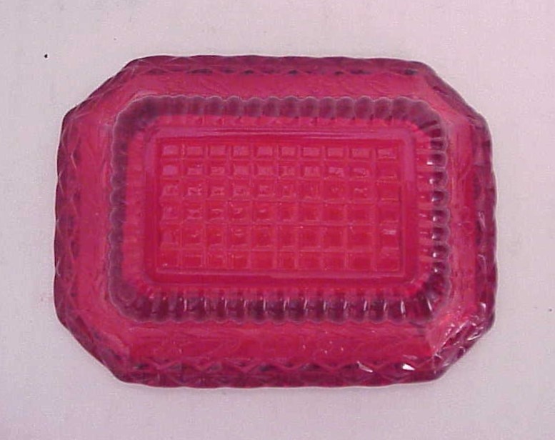 Vintage Glass L.G. Wright Wildflower Ruby Red Rectangular Open Salt Cellar Dish