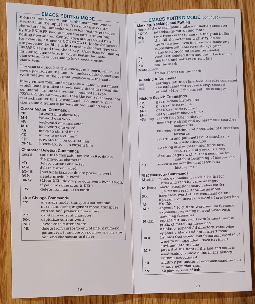 Korn Shell Reference '91 + UNIX System V Command Summary '87 Vintage UNIX Cards