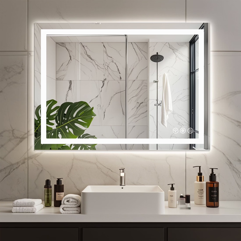 Anti-Fog LED Bathroom Mirror Dual Light Source Three Lighting Modes, White